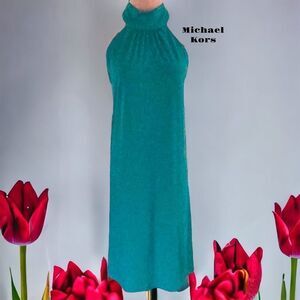 MICHAEL KORS SLEEVELESS HALTER MINI DRESS GREEN MEDIUM